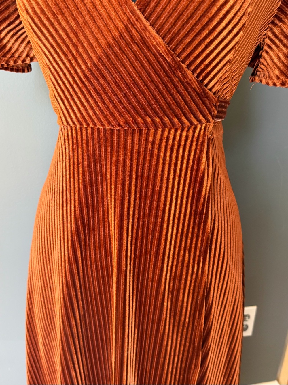 Simple Rust Velvet Maxi Wrap Dress - Picture 4 of 11